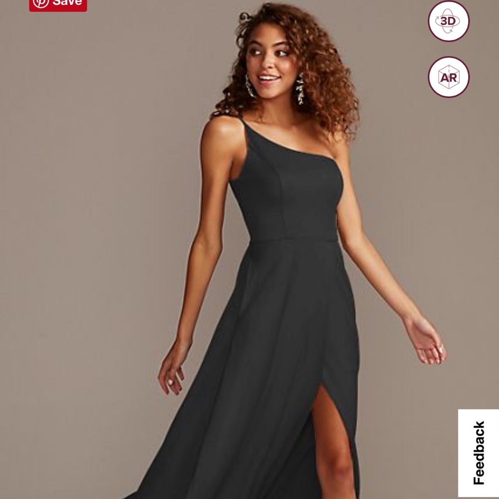 David’s Bridal - Crepe-Back Satin One-Shoulder Bridesmaid Dress - BLACK